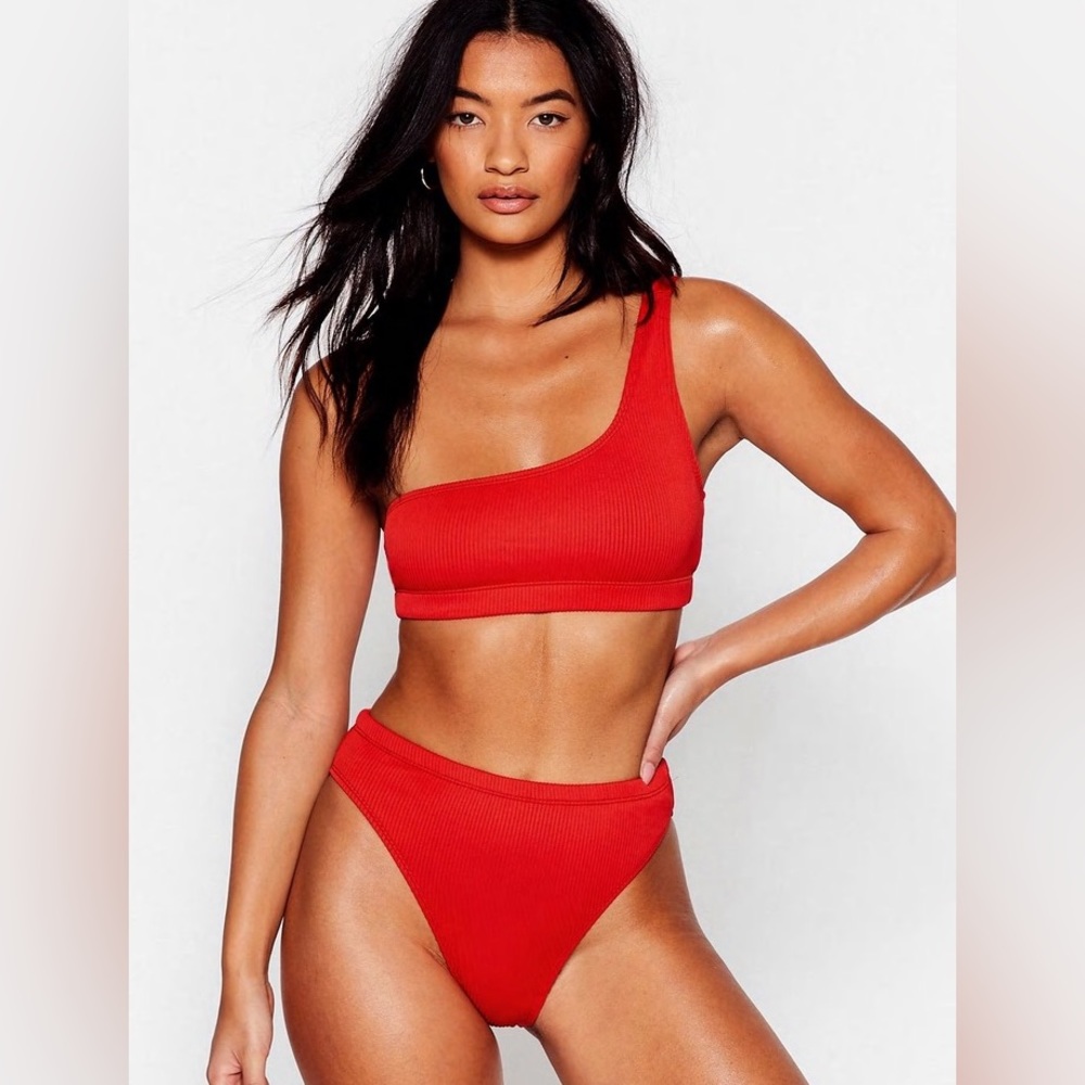 Nasty Gal Ribbed One Shoulder Bikini Set - Picture 4 of 7